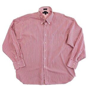 Tommy Hilfiger Shirt Men's XXL Red White Stripe LS Button-Down Vintage EUC LN